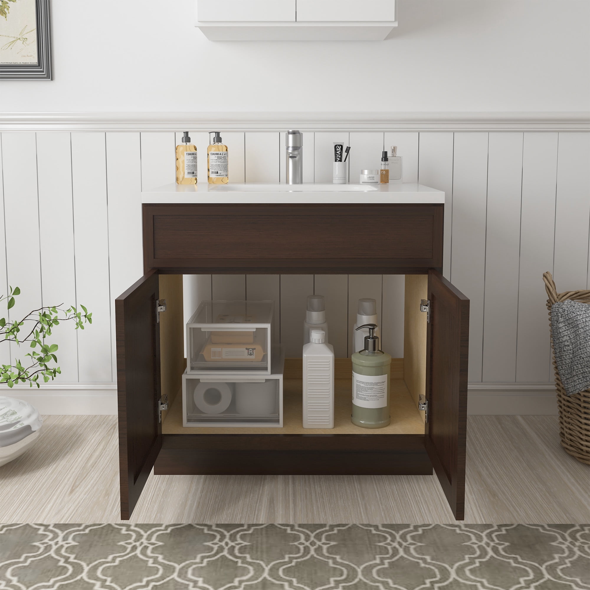 Vanity Art 39" W Birch Plywood Freestanding Single Base Storage Cabinet with Soft Close Doors