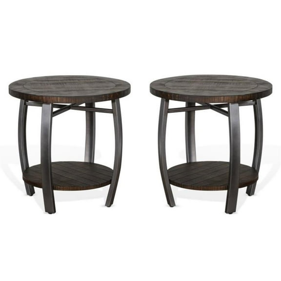 Home Square 24" Mahogany Wood & Metal End Table in Tobacco Leaf - Set of 2