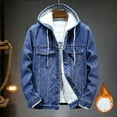 thumbnail image 2 of Mens Denim Jacket Lined Denim Jacket Contemporary Thick Warm Hooded Long Sleeve Mens Jean Jacket Blue XXXL, 2 of 7