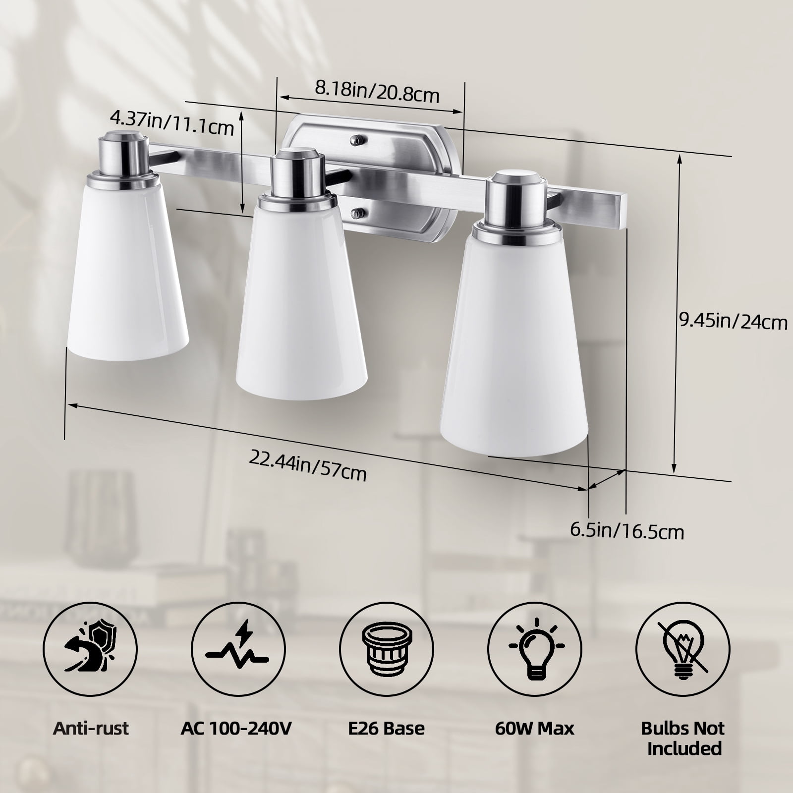 Vanity Lights for Bathroom Lighting Fixtures Over Mirror Sconces Wall Lighting Lamp with Brushed Nickel Finish and Milky Glass Shades.