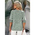 thumbnail image 4 of Blusa de cuello redondo de manga corta con puños estampados y botones en la espalda, blusa ajustada informal para mujer, 4 of 6