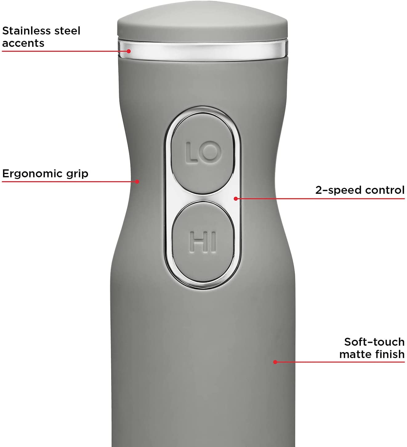 Powerful Immersion Hand Blender with Stainless Steel Blades, 2-Speed Control for Smoothies, Soups & Sauces,