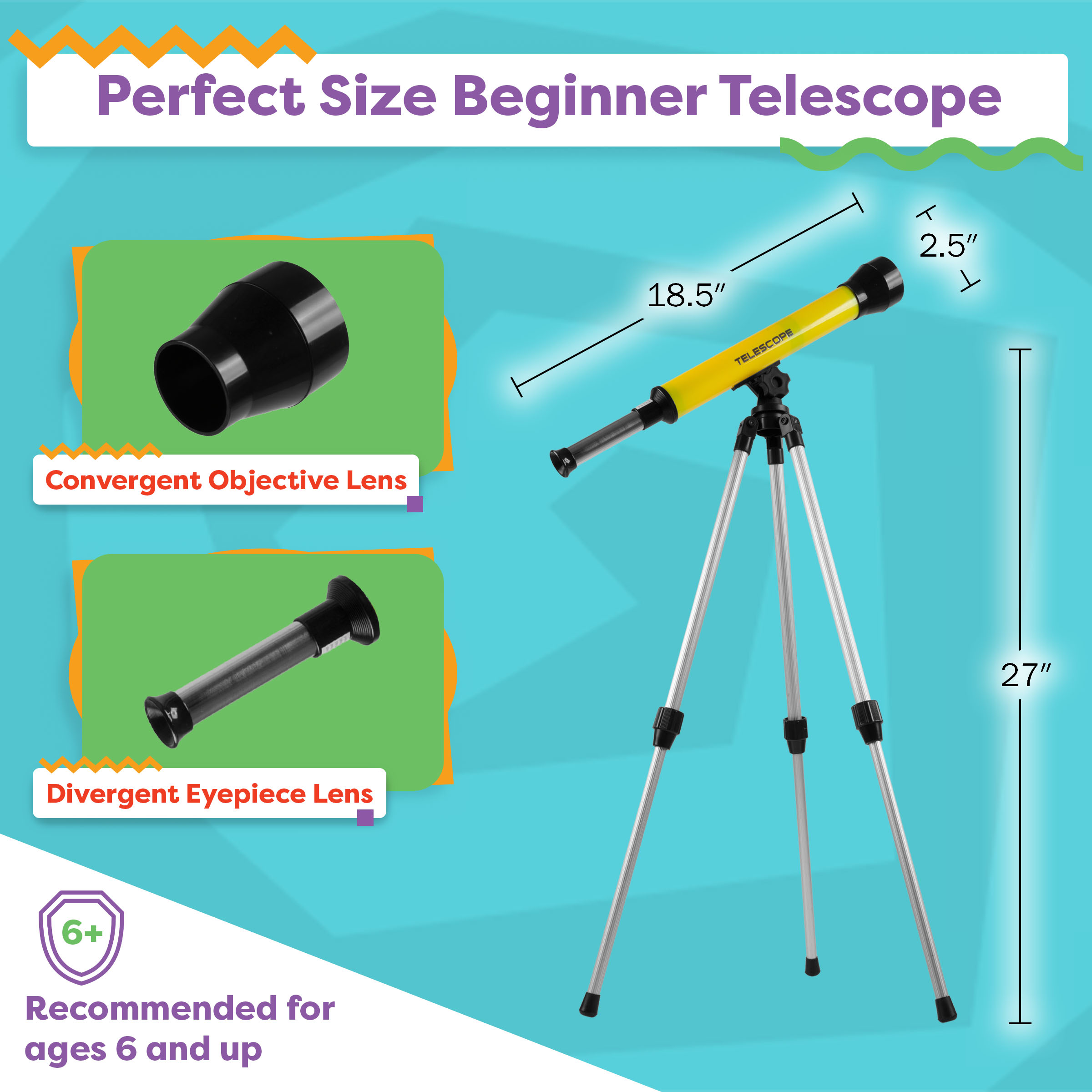 Hey Play Kids' 40mm Telescope with Adjustable Tripod and 30x Magnification