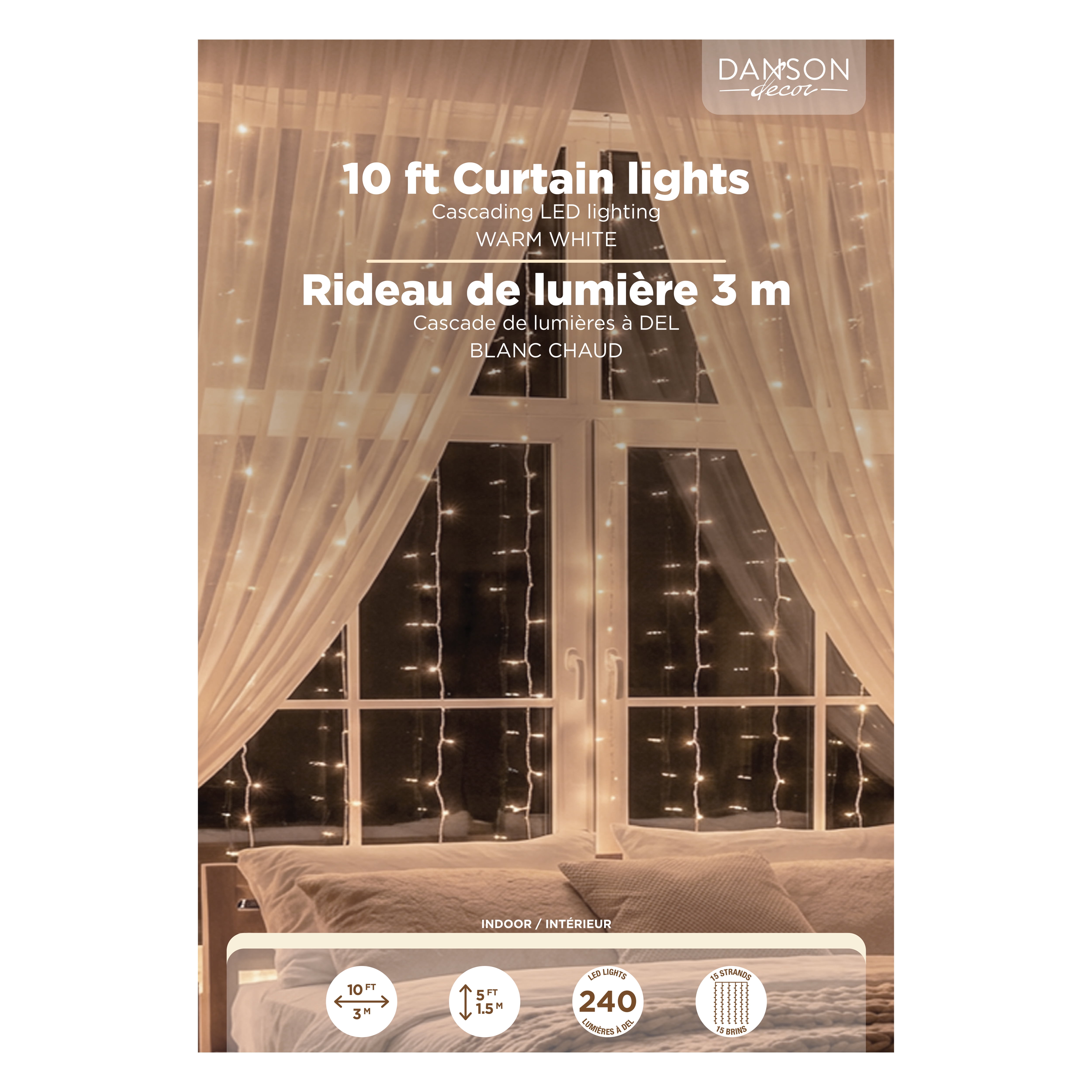 Danson Décor 240 5MM LED Battery Operated Curtain Lights, Warm White