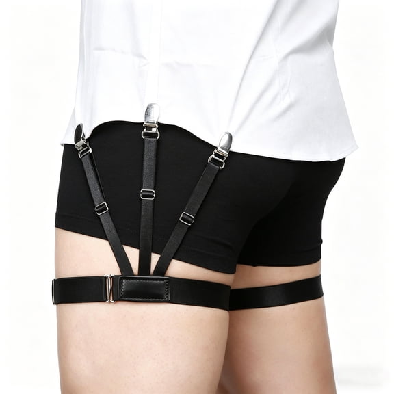 Zzjniupiyyds Men’s Adjustable Shirt Stays, Soft Elastic Shirt Garters with Non-Slip Locking Clips, Professional Shirt Holder, Black
