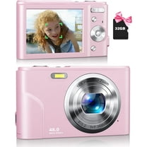 Melcam Digital Camera 48MP FHD 1080P Vlogging Camera Portable Mini Camera with 32 GB Memory Card(Pink)