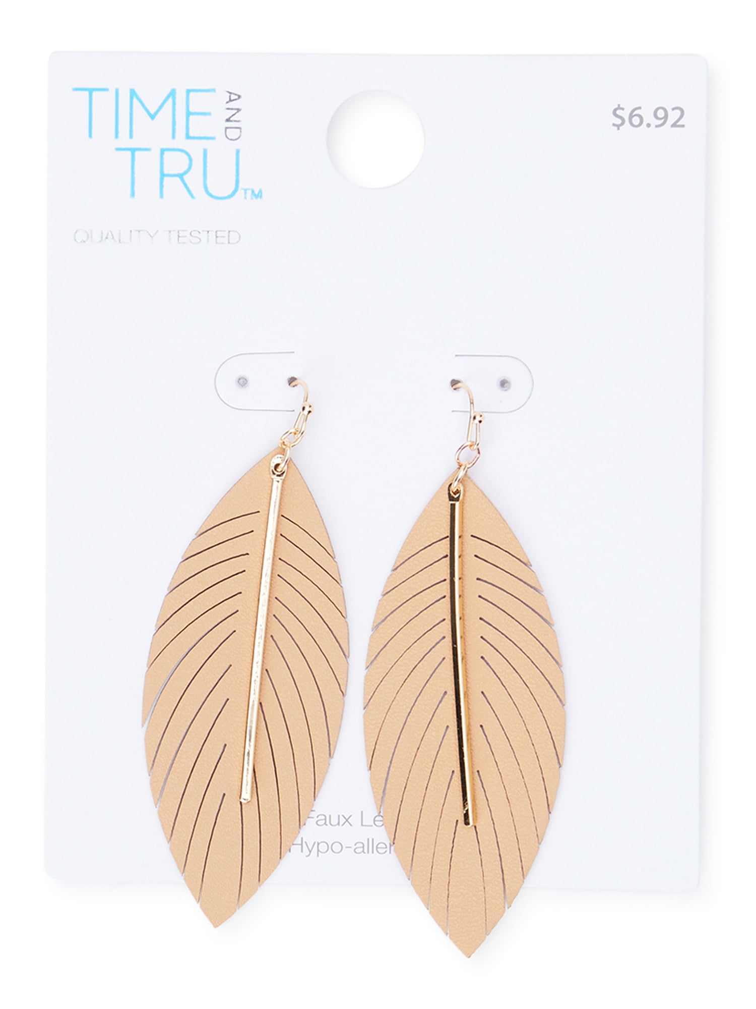 Time and Tru Faux Leather Feather Drop Earrings