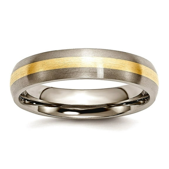 Titanium 14k Gold Inlay 5mm Brushed Band Ring Size 7.5 Ring for Women and Men