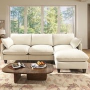 BedLuxury 105 Modular Sectional Sofa with Movable Ottoman, L-Shaped Deep Seat Cloud Couch for the Living Room, 3-Seat, Beige