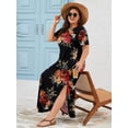 thumbnail image 2 of SHOWMALL Women's Plus Size Short Sleeve Maxi Dress, Elegant Floral Black 5X Side Slit Rounded Hem Long T-Shirt Dress with Pockets for Vacation & Casual Wear, 2 of 7