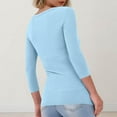 thumbnail image 4 of Prdecexlu Womens 3/4 Sleeve Shirts Summer Rib Knit Slim Fit Basic Tees Round Neck Casual Solid Color Tunic Tops Three Quarter Length Business Work Blouses Light Blue S, 4 of 4