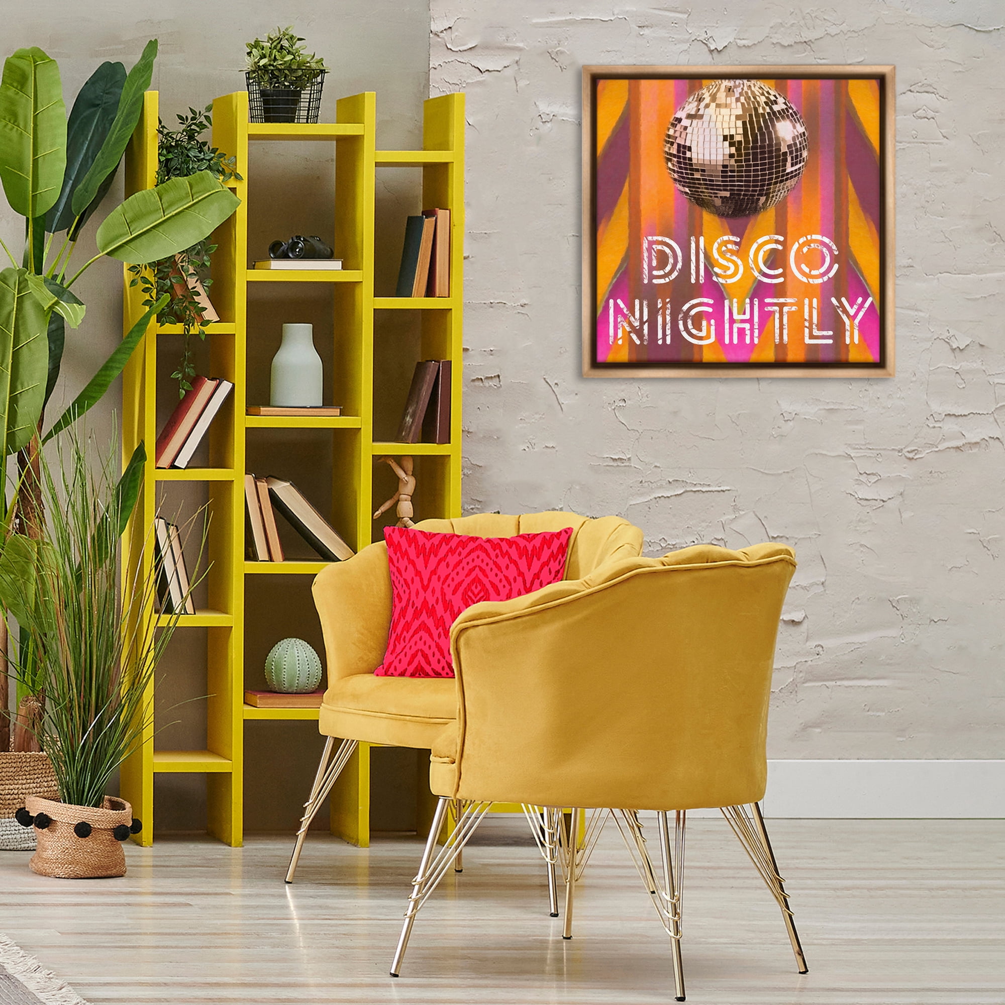 Stupell Industries Disco Nightly Retro Phrase Entertainment Painting Brown Floater Framed Canvas Art Print Wall Art, 25 x 25
