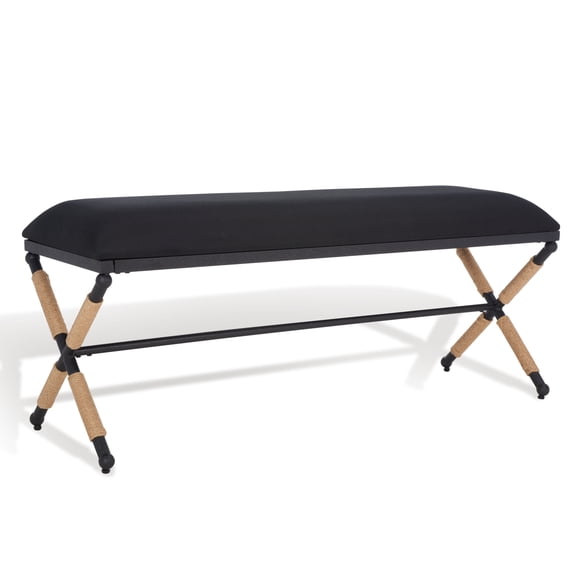 Safavieh Couture Carmelo Hemp Wrapped Bench - 47.8 IN W x 16 IN D x 20.3 IN H Black
