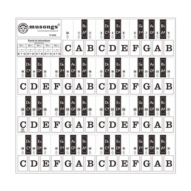 Adhesivos Pegatinas de teclado de piano para teclas de 37/49/61/88 teclados extraíbles transparentes letras negras más grandes para niños principiantes Práctica de aprendizaje de piano Meterk Adhesivos