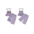 thumbnail image 2 of Loicainy Baby Toddler Kids Girl Halloween Outfit 6 9 12 18 24 Months 2T 3T 4T 5T Pumpkin Embroidery Smocked Tie-up Spaghetti Strap Tops Solid Wide Leg Pants Clothes Set, 2 of 9