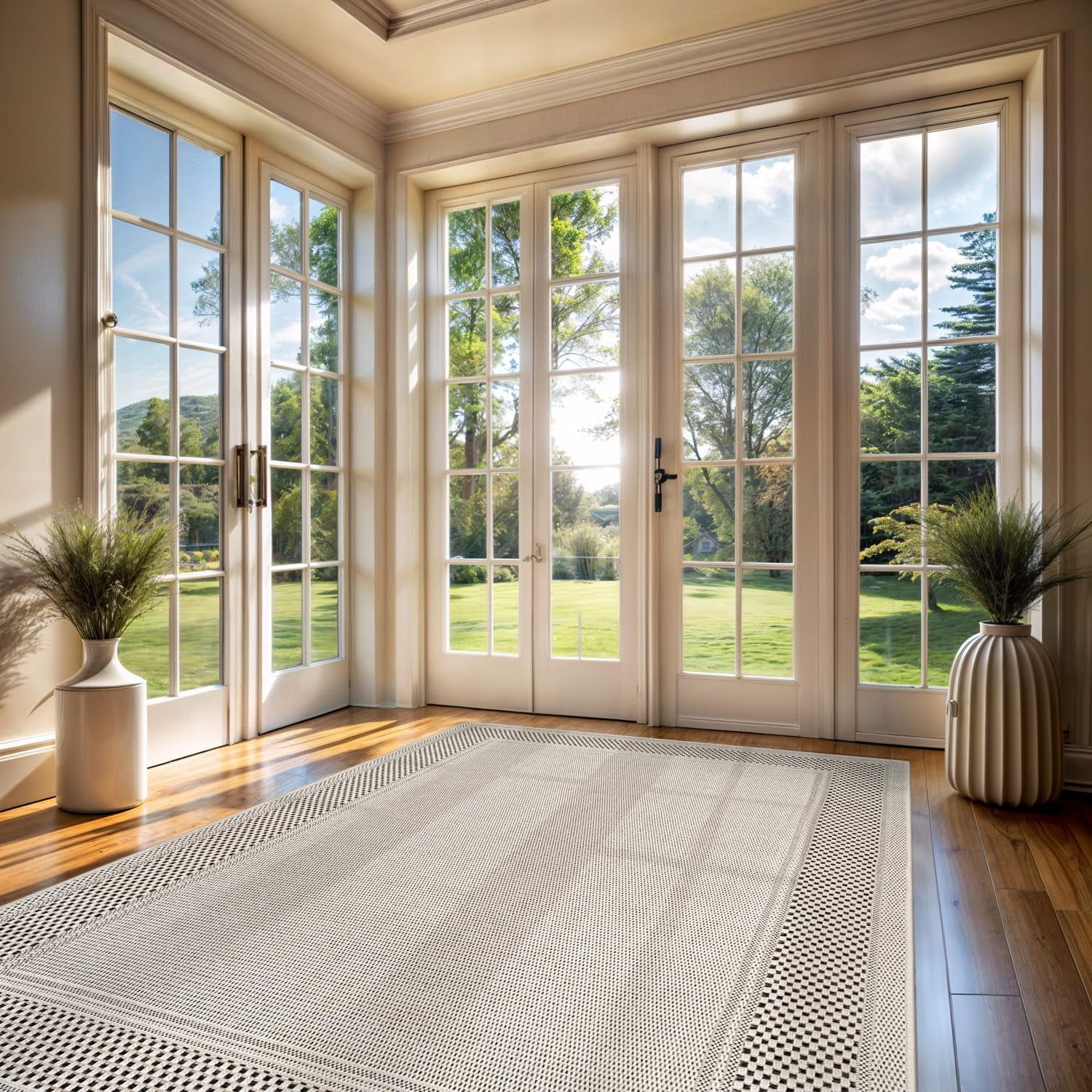CAMILSON Bordered Non Shedding Easy-Cleaning Indoor Outdoor Easy Jute Rug Bone 9x12