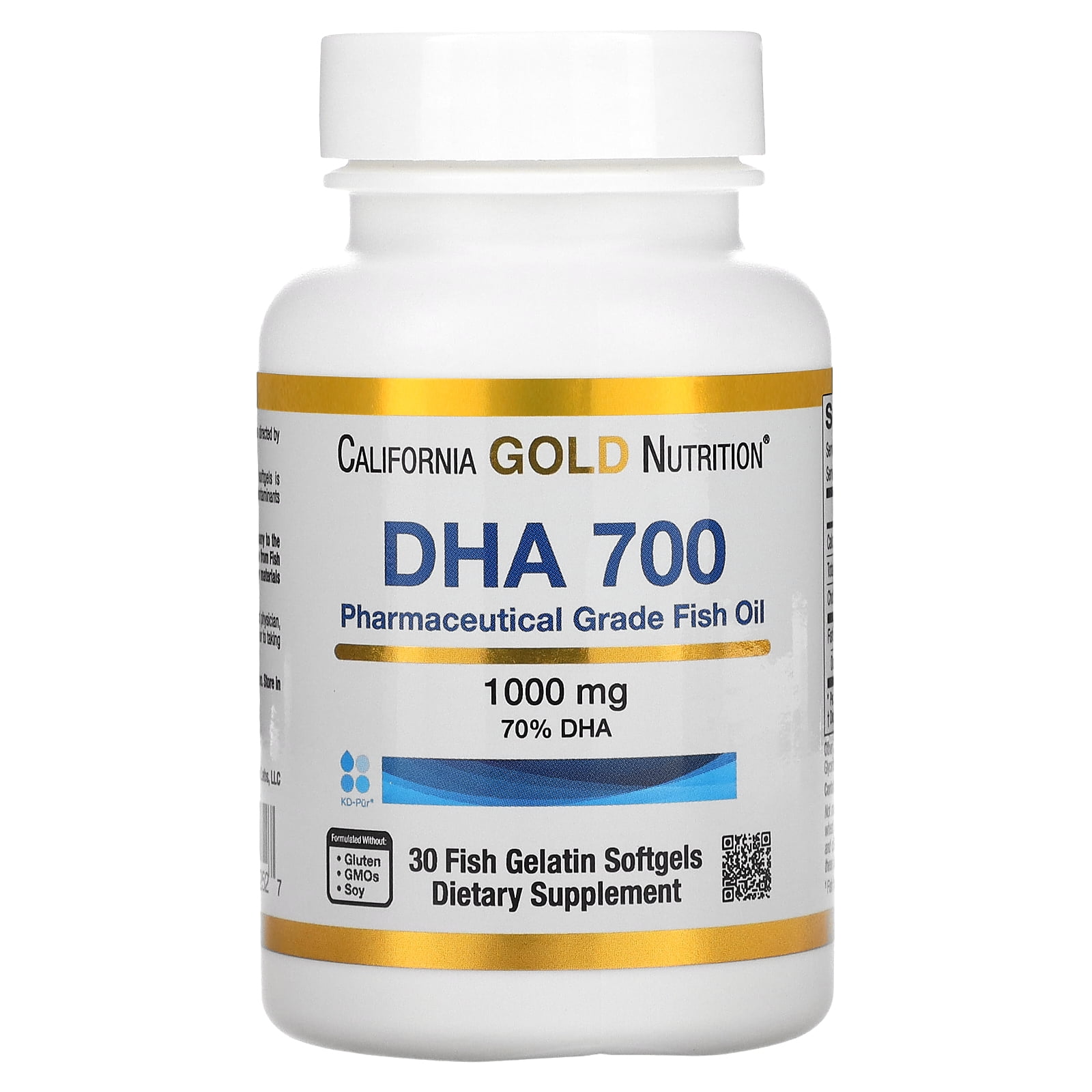 DHA 700 Fish Oil, Concentrated Fish Oil, Triglyceride Form, Pharmaceutical Grade, One Softgel a Day, 1000 mg, 30 Fish Gelatin Softgels