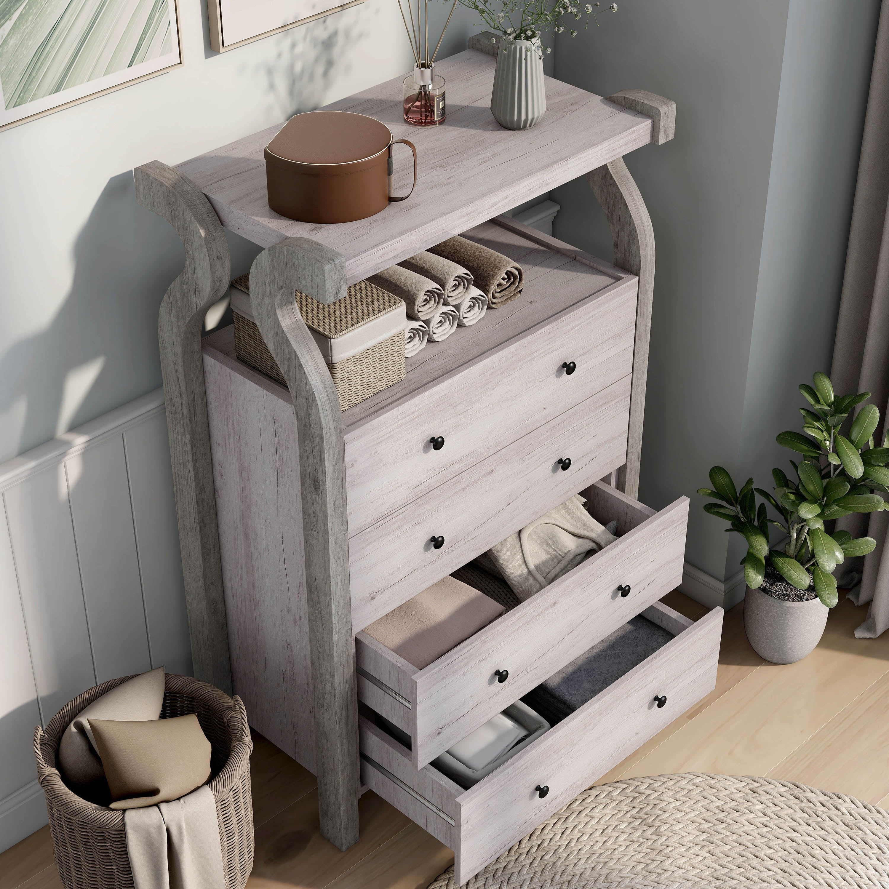 Furniture of America Draste 4-Drawer and 1-Shelf Wood Coastal White Chest