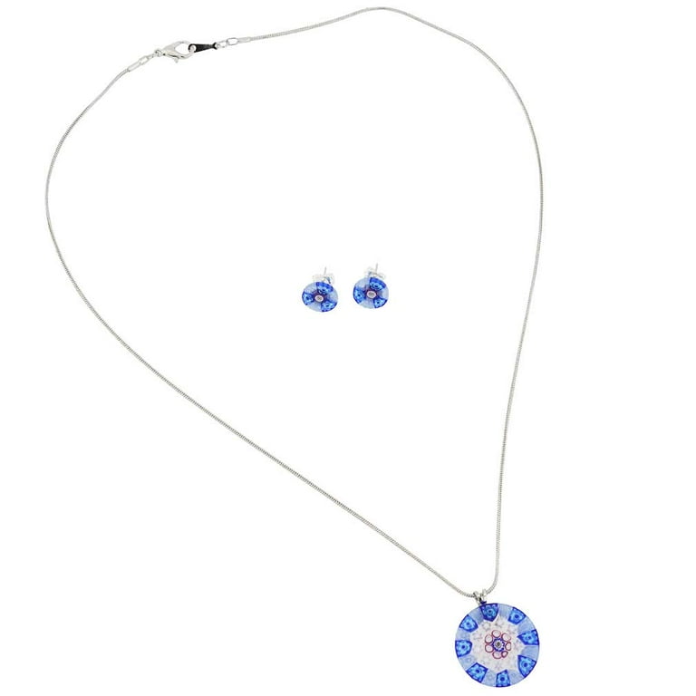 Ciondolo In Vetro Di Murano Millefiori Blu – Fatto A Mano A Venezia Per Donna