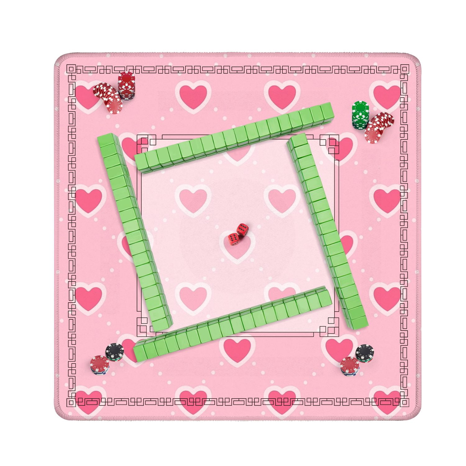 Mahjong Mat 31.5" x 31.5" Pink Heart Dotted Lines Light Pink Non-Slip Noise Reduction American Mahjong Tiles Table Cover for Dominoes Poker Card Board Games Gift