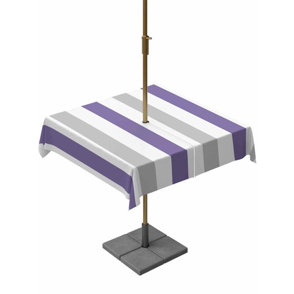 Outdoor Tablecloth with Umbrella Hole, Purple Grey Striped Spillproof Waterproof Outdoor Table Cover, Minimalist Farmhouse Stripe Patio Tablecloths for Party/Garden/Picnic, Square 60"x60"