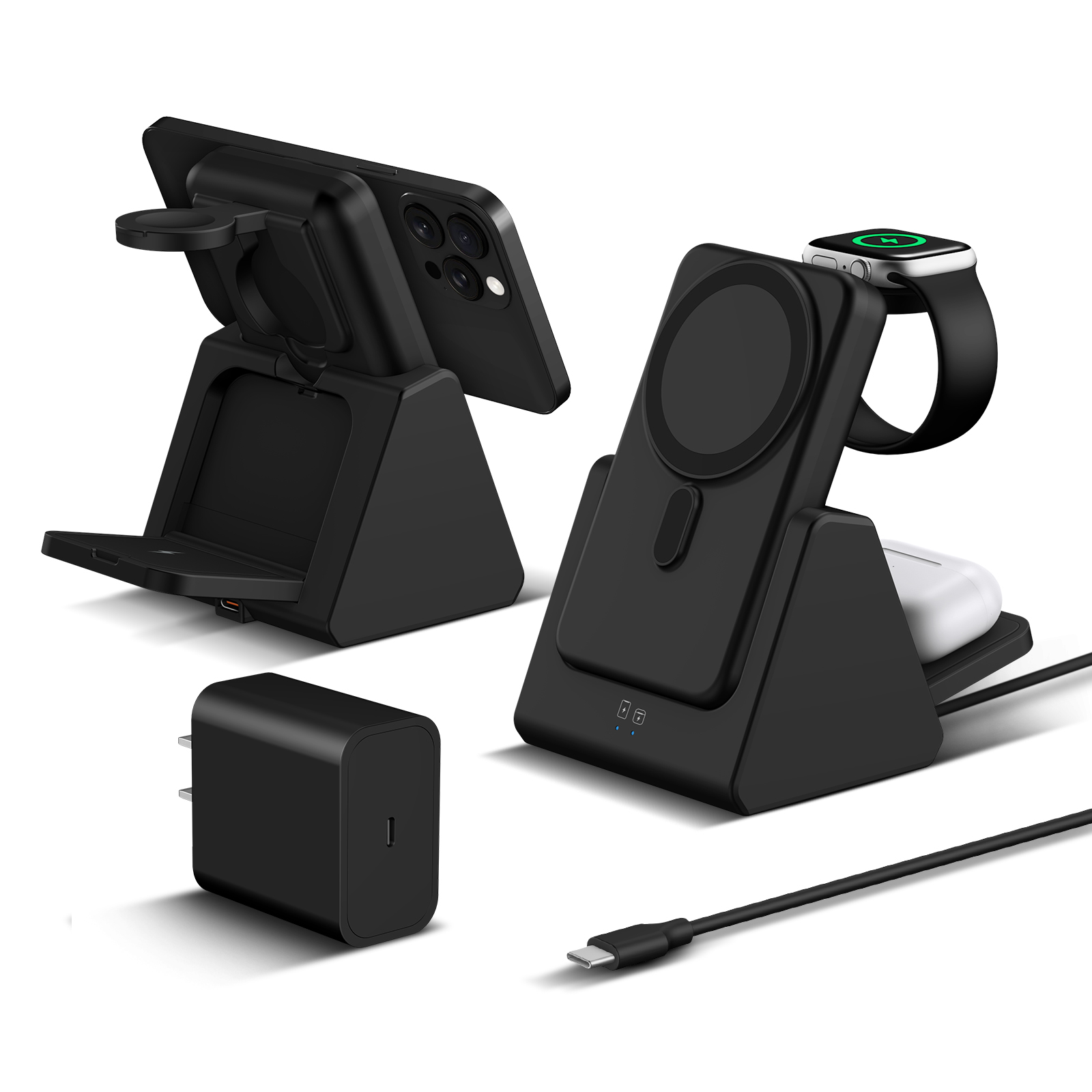 10000mAh MagSafe Charger, 3 in 1 Wireless Charging Station for iPhone 16/15/14/13, Apple Watch
