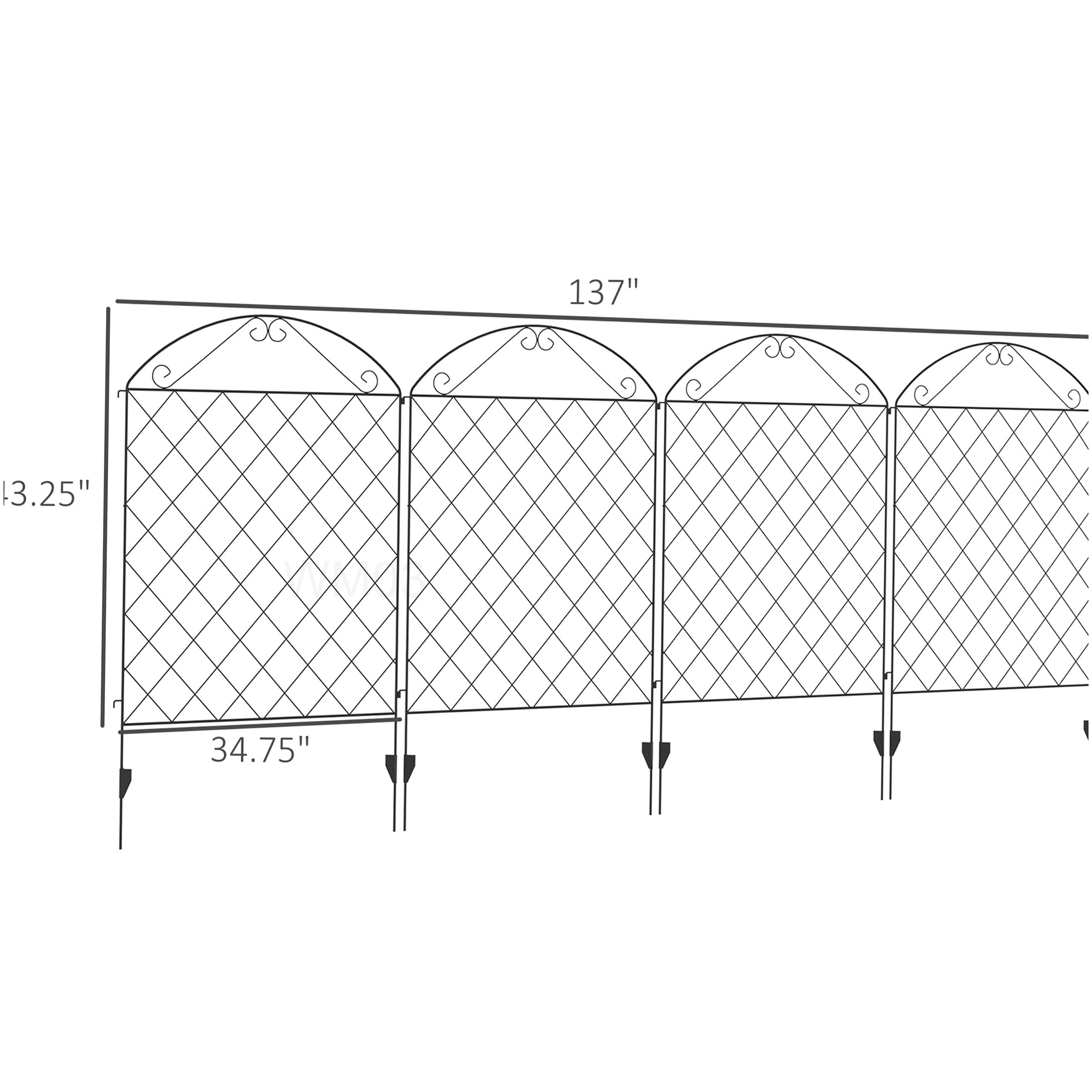 Decorative Garden Fence 4-Pack Steel Panels, Black Outdoor Edging with Curved Design for Landscape Yard Border Protection