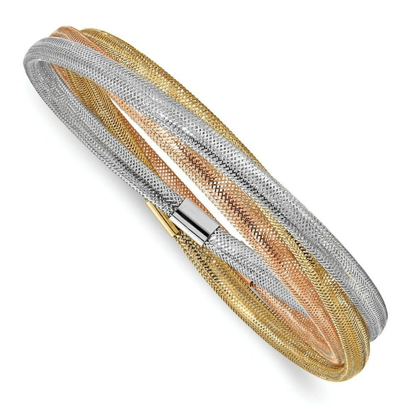 14k Gold Tri-Color Stretch Mesh Three Intertwined Bracelet