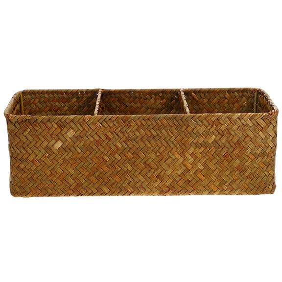 Mutmorningal 3-Section Woven Storage Box Organizer for Remote Controls, Sundries, and Small Items Container