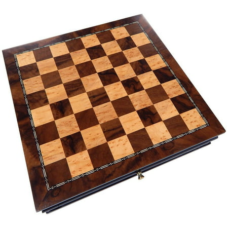 Vada Burl Wood Inlaid Chess Cabinet with Drawer â€“ 13 Inch Set â€“ Board Only, No