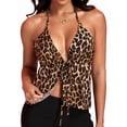thumbnail image 1 of Women'S Leopard Print Halter Backless Front Slit Hem Ruffle Outing Top Leopard Print M, 1 of 9