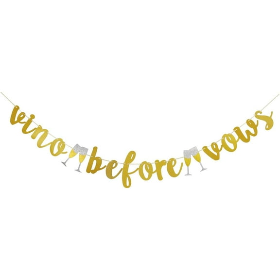 Vino Before Vows Banner, Gold Sign For Bridal Shower/Engagement/Bachelorette/Wine/Winery Party Hanging Bunting Decorations Supplies