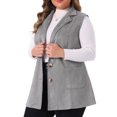 thumbnail image 2 of DARING DIVA Women's Plus Size Lapel Sleeveless Lightweight Suede Vests 2X Grey, 2 of 6