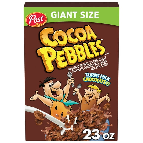 Post Cocoa PEBBLES Cereal, Chocolatey Kids Breakfast Cereal, Gluten Free Rice Cereal, 23 oz Box