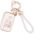 thumbnail image 1 of Car Key Fob Cover Fit for Range Rover Sport Evoque LR4 Jaguar XF XJ XJL F-pace 5 Buttons TPU Soft Key Shell Case Smart White Car Key Protector with Bling Leather Keychain,1,white, 1 of 6
