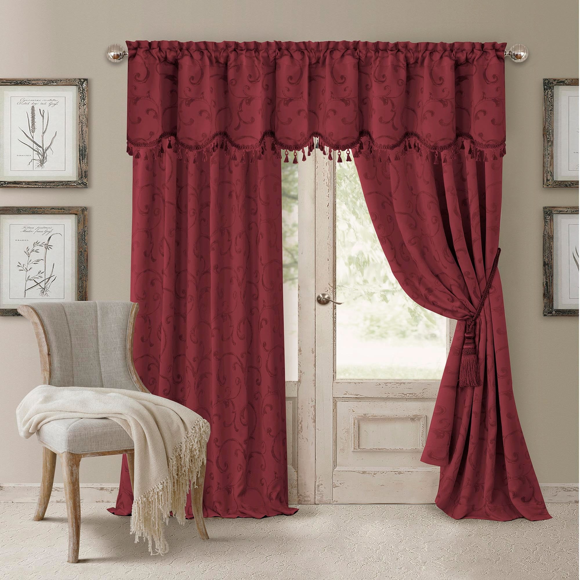 Elrene Home Fashions Mia Beaded Scallop Valance, Rouge, 52" x 19"