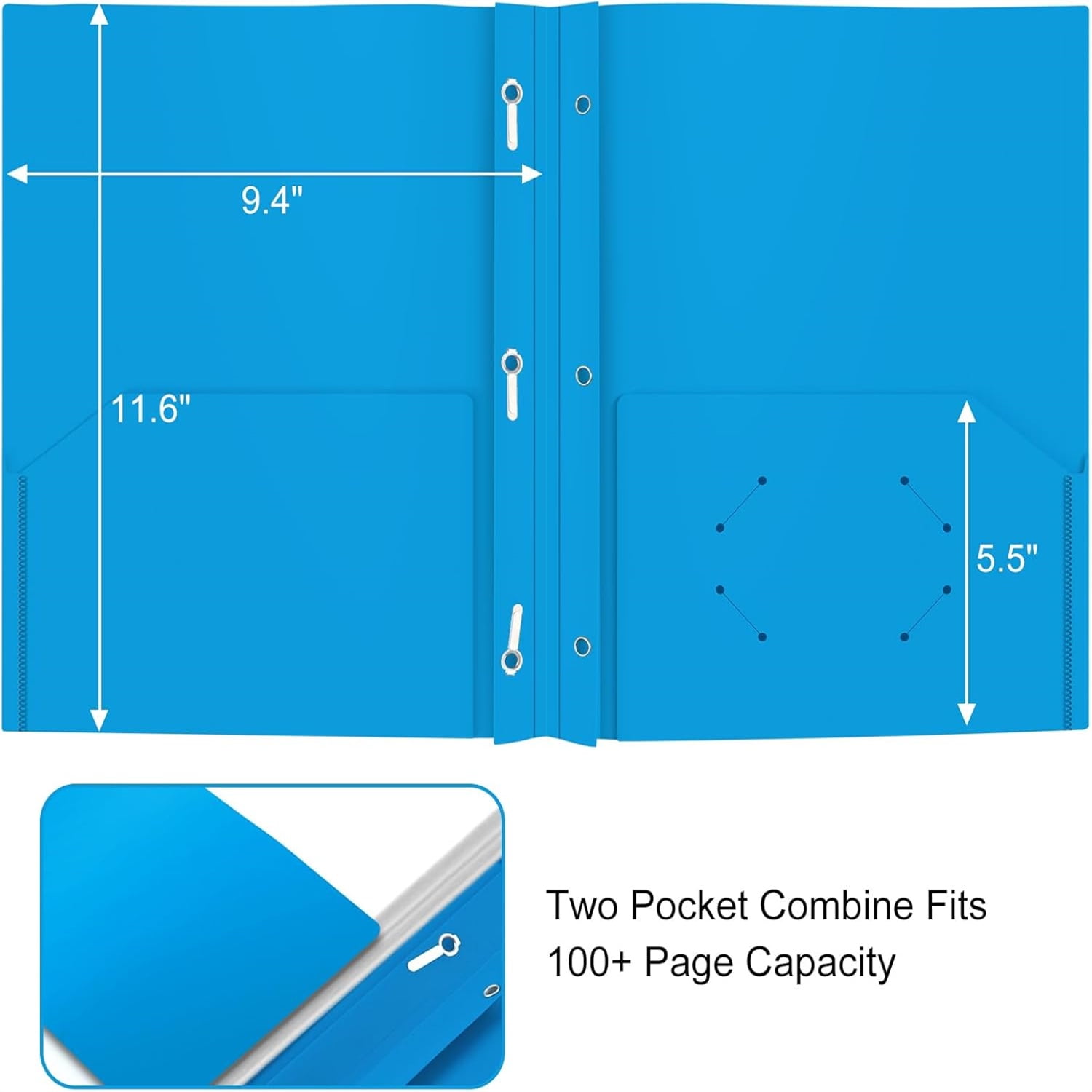 Heavy Duty Plastic Folder, 60 Pack, Pocket Folder with brads, Letter Size Poly File, Plastic Folders with 3 Prongs Fasteners