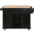 thumbnail image 2 of Chariot de Cuisine avec Comptoir Rabattable en Bois de Caoutchouc, Étagères de Rangement Internes pour Porte d'Armoire, Îlot de Cuisine Roulant sur 5 Roues avec Tablettes Ajustables et 3 Tiroirs pour Salle à Manger, Noir, 2 of 16