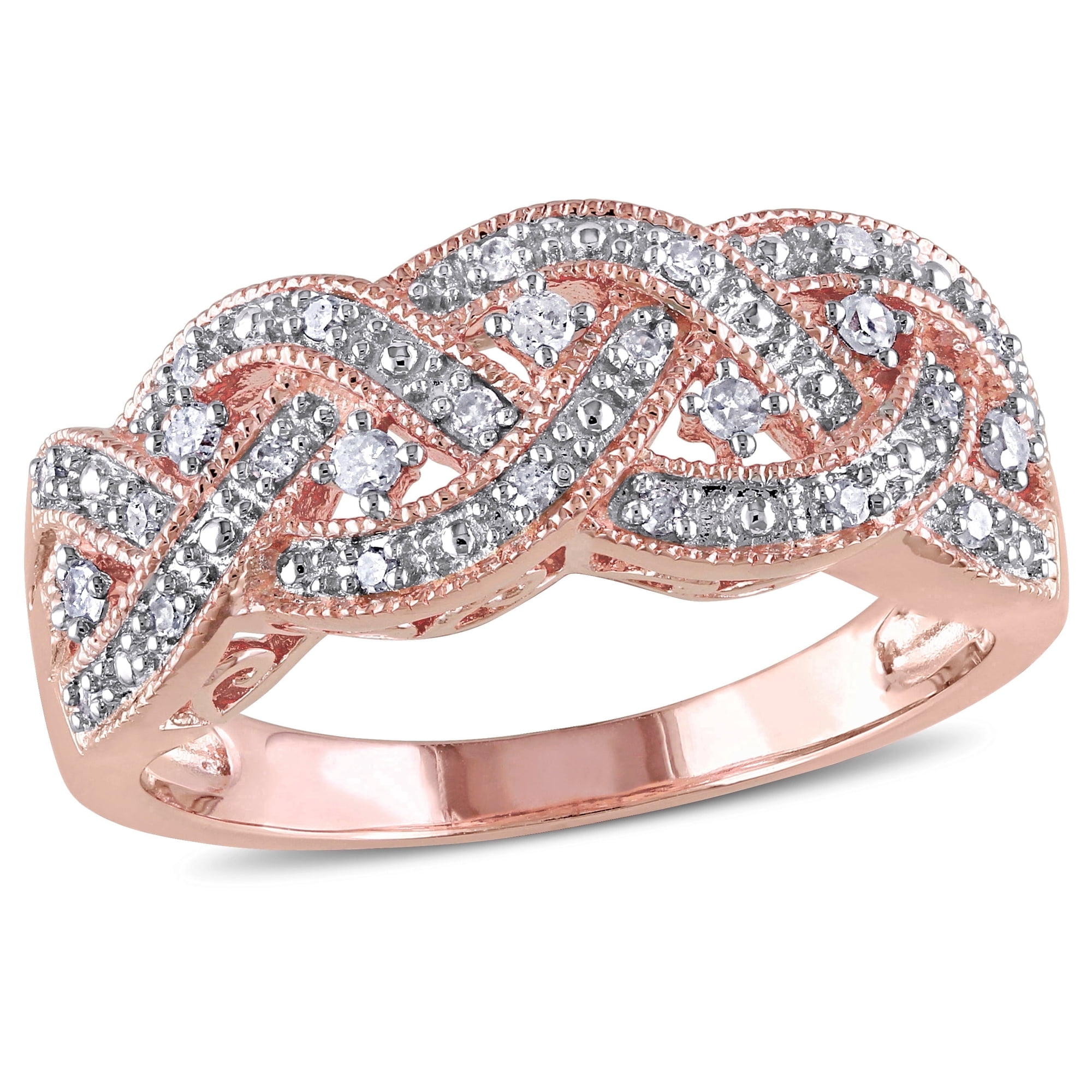 Everly Women's 0.13 CT TW Diamond Rose Gold Flash-Plated Sterling Silver Ring