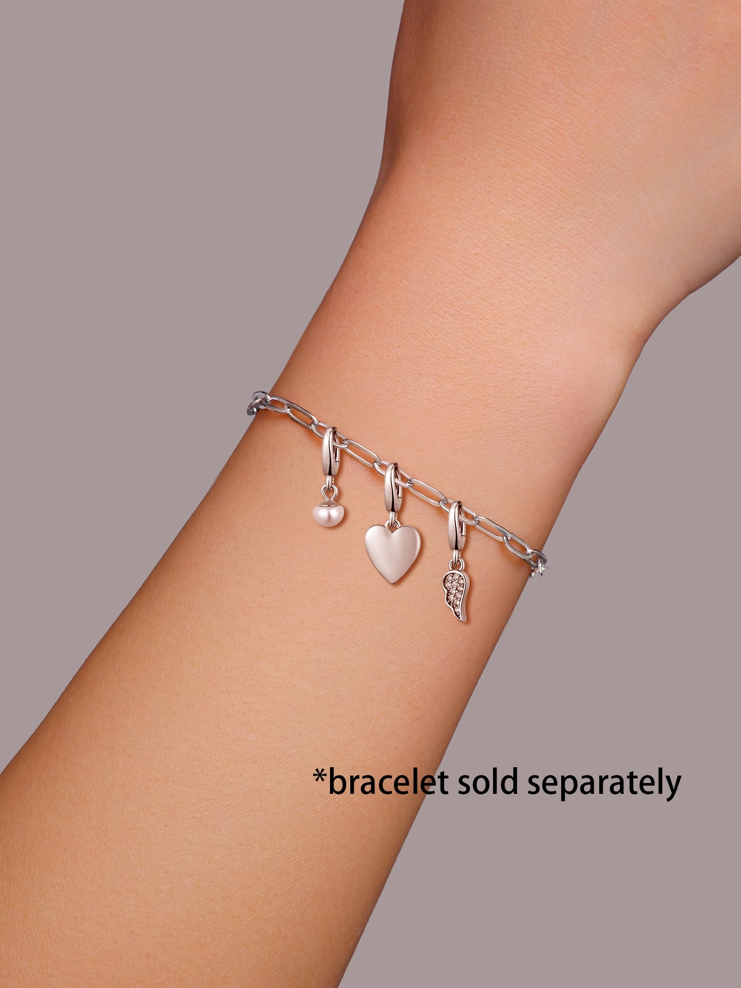Brilliance Fine Jewelry Simulated Diamonds Heart Angel Charm Set in Sterling Silver
