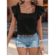 thumbnail image 5 of Top de Mujer con Cuello Cuadrado y Volantes de Corta, Negro, Talla XXL, 5 of 10
