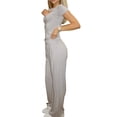 thumbnail image 3 of Conjunto de Dos Piezas para Mujer, Estilo Casual, Ideal para Estar en Casa. Incluye Top de Larga Ligeramente Corto y Pantalón de Pierna . Gris - Corto M, 3 of 10