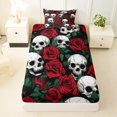 thumbnail image 3 of Castle Fairy Vintage Gothic Skull Twin Sheets 3pcs,Deep Red Rose Bone Bedding,Ivory Red Black,1 Fitted Sheet,1 Flat Sheet and 1 Pillowcase, 3 of 6