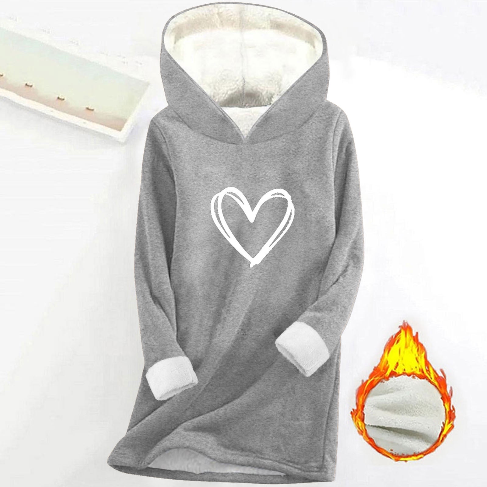 asdoklhq Funny Valentine's Day Tees for Women Fashion Women's Printing Thickened Fashionable Casual Long Sleeved Hooded Sweatshirt Gray 3X