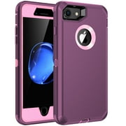 RegSun for iPhone 8 Case,iPhone 7 Case,Built-in Screen Protector, Shockproof 3-Layer Full Body Protection Rugged Heavy Duty High Impact Hard Cover Case for iPhone 8/7 4.7 inch,Purple/Pink