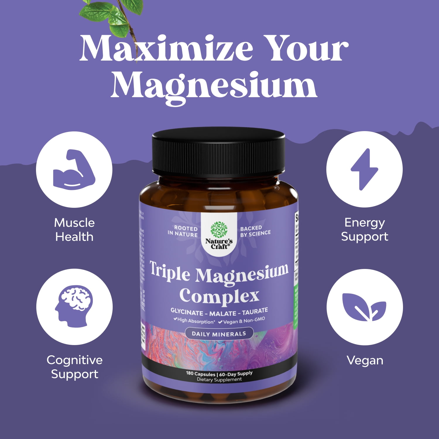 Natures Craft High Absorption 400mg Triple Magnesium Complex Supplement, 180 Capsules