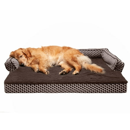 UPC: 0842229107111 | FurHaven Pet Products Plush & Decor Comfy Couch Cooling Gel Top Short Sided Sofa Pet Bed for Dogs & Cats – Diamond Brown Jumbo