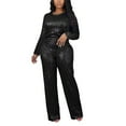 thumbnail image 3 of Wlynlyn Womens 2 Piece Outfit Long Sleeve Party Sequins Tops High Waisted Wide Leg Pants Evening Sparkly Suit, 3 of 9