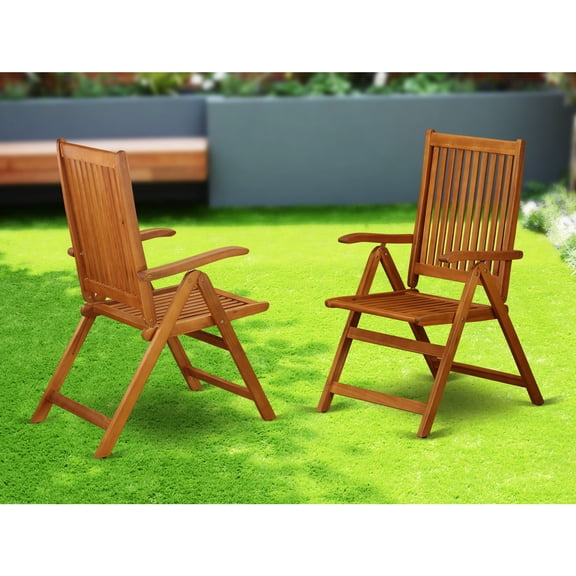 Outdoor Folding Arm Chairs - Acacia Wood Patio Seating - 5 Position - Set of 2 - HomeStock Coastal Charm