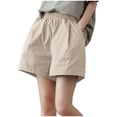 thumbnail image 3 of Loopsun Womens Summer Loose Casual Solid Elastic Waist Daily Wear Basic Shorts with Pockets Khaki, L, 3 of 4